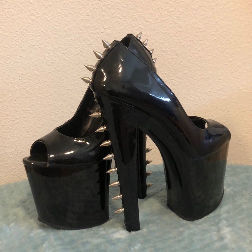 8 inch black spiked pleaser heels